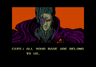 Boss character from a video game saying 'All your base are belong to us'