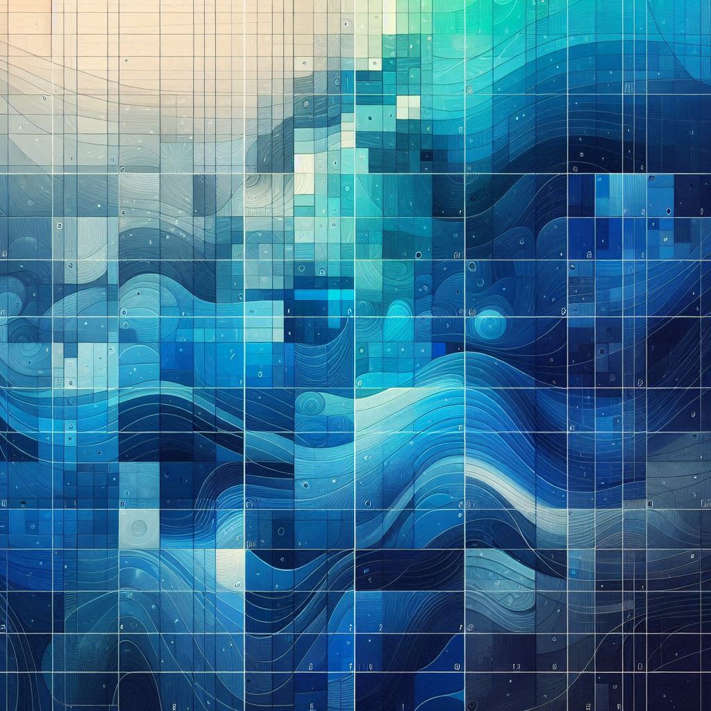 a grid table of different shades of blue merging into green