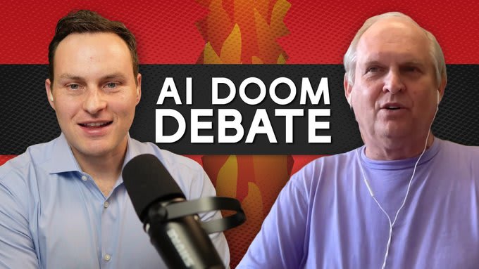 A video thumbnail with the text "AI Doom Debate" and side-by-side photos of Robin Hanson and Liron Shapira