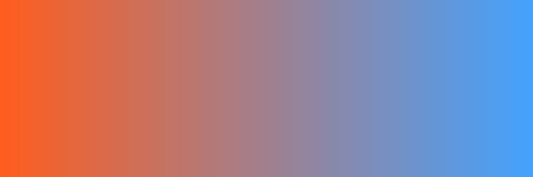 A rectangle with a color gradient, smoothly transitioning from orange to the left, through gray, to blue on the right.